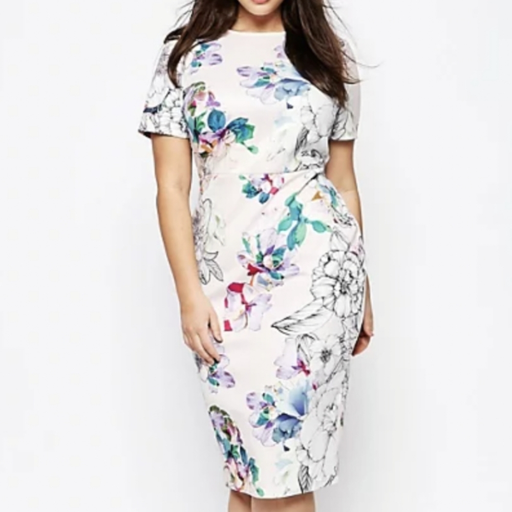 Floral print scuba body con dress